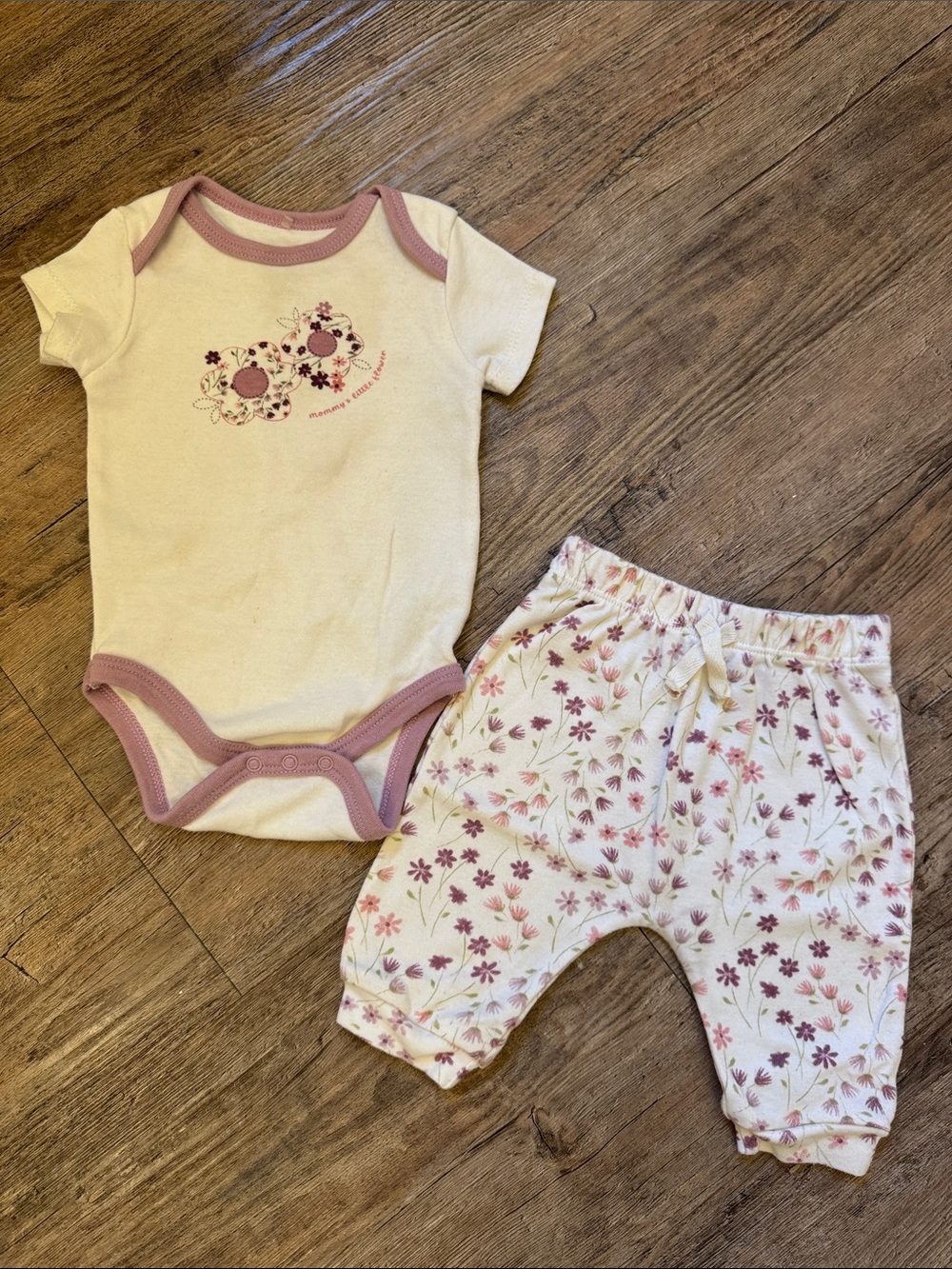 Kyle and Deena Kids Cream & Mauve Floral Matching Set - Bodysuit & Pants